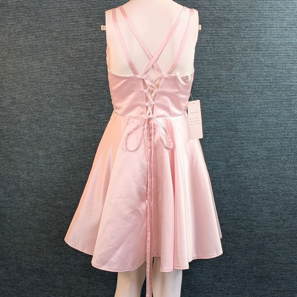 For Kitty Rescue! Pink Satin Homecoming/Prom Dress - Picture 7 of 11